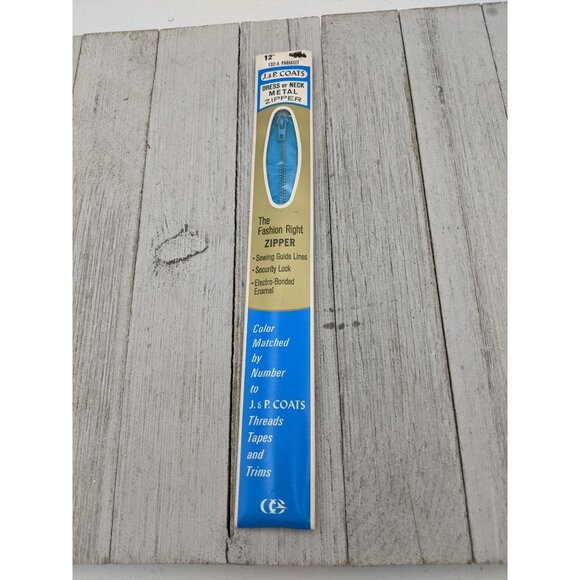 Vintage J&P Coats Dress or Neck Metal Zipper 12" Parakeet 132-A Blue - Picture 1 of 4